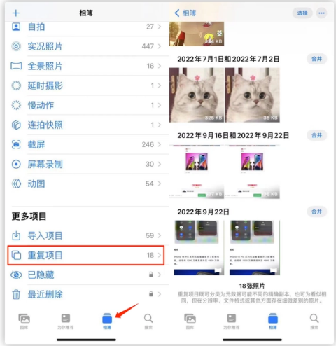 开封苹果手机维修分享iOS 16 中相册重复项目功能使用方法 