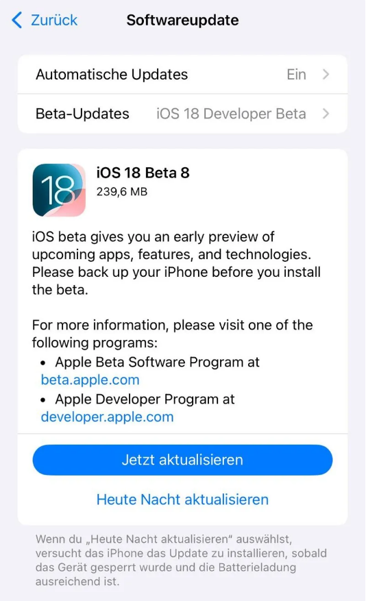 开封苹果手机维修分享苹果 iOS / iPadOS 18 开发者预览版 Beta 8 发布 